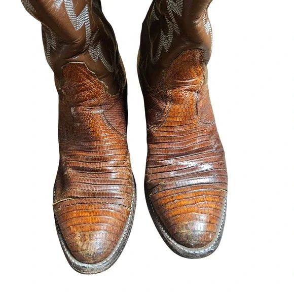 Tony Lama Lizard Exotic Teju Leather Western Boots Men's 5.5 B Cowboy J 4124 - Picture 7 of 12